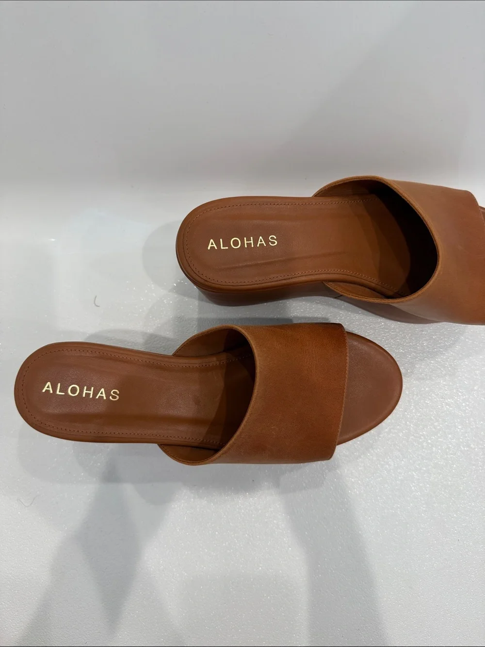 ALOHAS Chestnut Leather Platform Slide Sandals